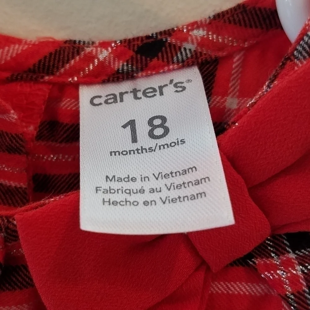 Carter's Plaid Red Bow Holiday Shirt 18m